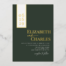 Minimalistische moderne elegante groene gouden bru folie uitnodiging