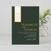 Minimalistische moderne elegante groene gouden bru folie uitnodiging (Staand Voorkant)