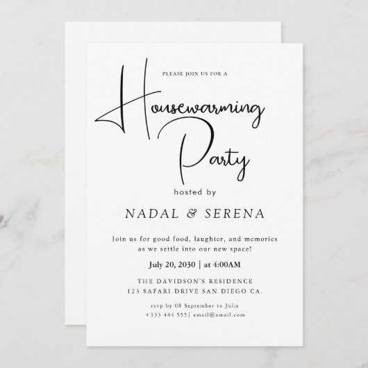 Minimalistische moderne elegante housewarming part kaart (Voorkant / Achterkant)