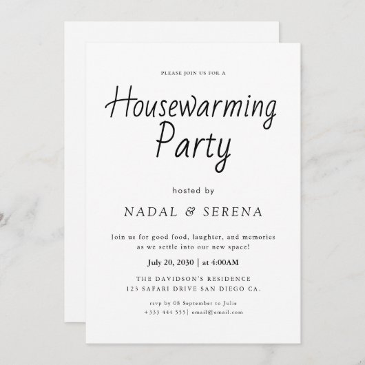 Minimalistische moderne elegante housewarming part kaart (Voorkant / Achterkant)