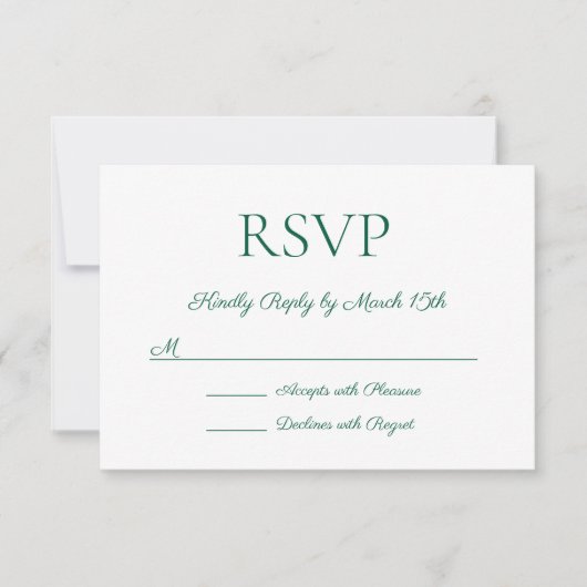 Minimalistische moderne elegante Hunter Green brui RSVP Kaartje (Voorkant)