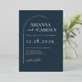 Minimalistische moderne elegante marine blauw zilv folie uitnodiging (Staand Voorkant)