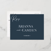 Minimalistische moderne elegante marine blauw zilv folie uitnodiging briefkaart (Voorkant / Achterkant)