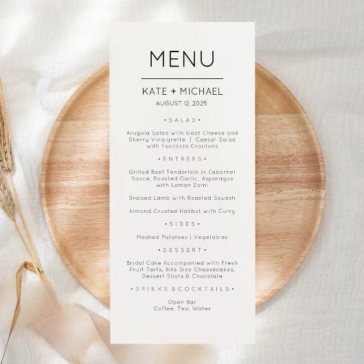 Minimalistische Moderne Elegante Menukaart