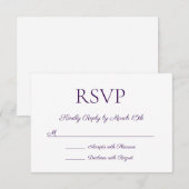 Minimalistische moderne elegante Paarse bruiloftsb RSVP Kaartje (Voorkant / Achterkant)