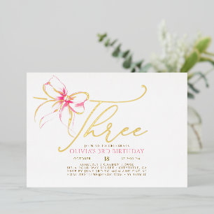 Minimalistische Moderne Elegante Roze Strik 3e Ver Folie Uitnodiging