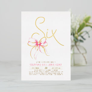 Minimalistische Moderne Elegante Roze Strik 6e Ver Folie Uitnodiging