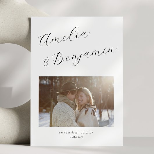 Minimalistische Moderne Elegante Script Calligrafi Save The Date