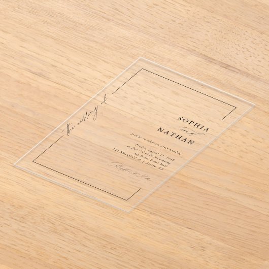 Minimalistische moderne elegante script luxe bruil acryl uitnodigingen (Laagn)
