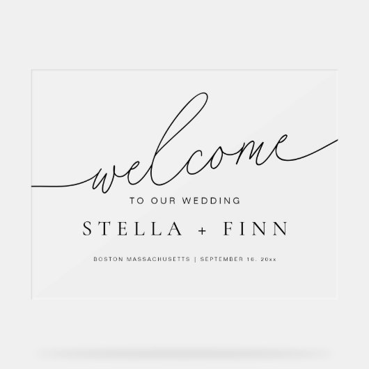 Minimalistische moderne elegante script welkom bru acryl bord (Voorkant)