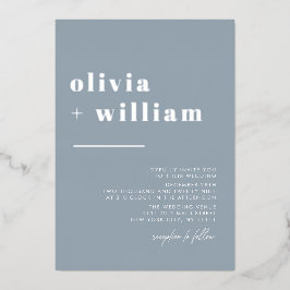 Minimalistische moderne elegante stofblauwe zilver folie uitnodiging