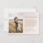 Minimalistische moderne elegante trouwfoto bedankkaart (Achterkant)