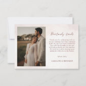 Minimalistische moderne elegante trouwfoto bedankkaart (Achterkant)