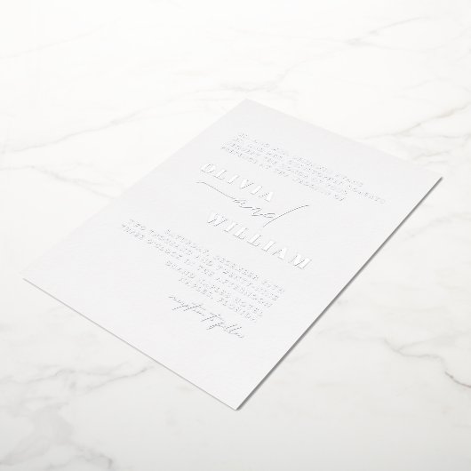 Minimalistische moderne elegante witte zilveren br folie uitnodiging (Gedraaid)