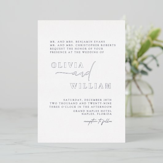 Minimalistische moderne elegante witte zilveren br folie uitnodiging (Staand Voorkant)