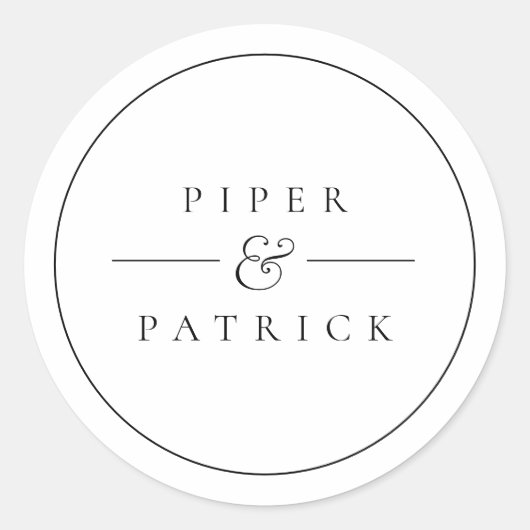 Minimalistische moderne elegante zwart-wit bruilof ronde sticker (Voorkant)