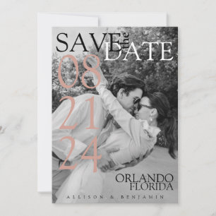 Minimalistische, moderne, elegante zwart-wit foto save the date