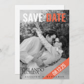 Minimalistische, moderne, elegante zwart-wit foto save the date (Voorkant / Achterkant)