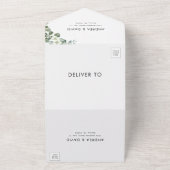 Minimalistische moderne eucalyptus RSVP QR-code br All In One Uitnodiging (Buitenkant)
