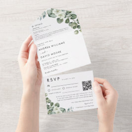 Minimalistische moderne eucalyptus RSVP QR-code br All In One Uitnodiging