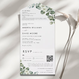 Minimalistische moderne eucalyptus RSVP QR-code br All In One Uitnodiging