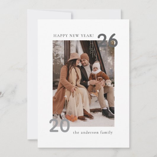 Minimalistische moderne familie gelukkig nieuwjaar feestdagenkaart (Voorkant)