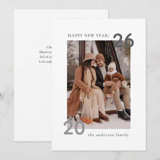 Minimalistische moderne familie gelukkig nieuwjaar feestdagenkaart (Voorkant / Achterkant)