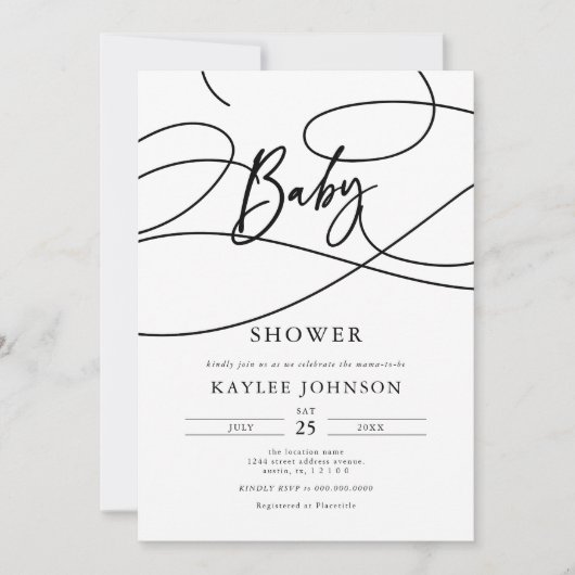 Minimalistische Moderne Fancy Script "Baby"-Feestj Kaart (Voorkant)