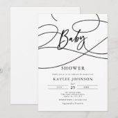 Minimalistische Moderne Fancy Script "Baby"-Feestj Kaart (Voorkant / Achterkant)