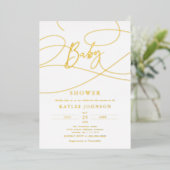 Minimalistische moderne fancy script "Baby" Shower Folie Uitnodiging (Staand Voorkant)