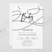 Minimalistische Moderne Fancy Script "Baby"-Shower Kaart (Voorkant / Achterkant)