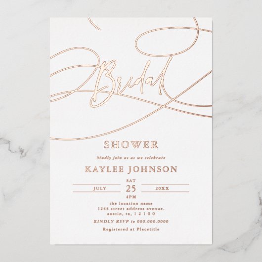 Minimalistische moderne fancy script "Bruids"-onth Folie Uitnodiging (Voorkant)