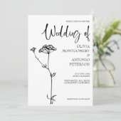 Minimalistische moderne Floral Zwart-wit bruiloft Kaart (Staand voorkant)
