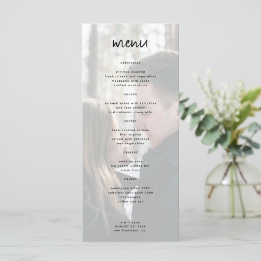 Minimalistische moderne foto bruiloft menu (Staand voorkant)
