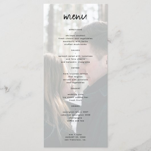 Minimalistische moderne foto bruiloft menu (Voorkant)