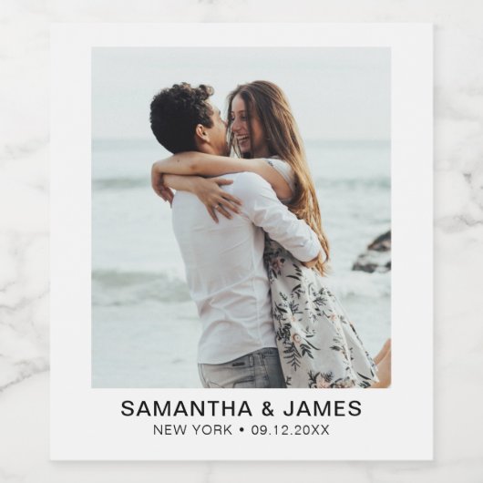 Minimalistische moderne foto bruiloft op maat wijn etiket (Enkel label)