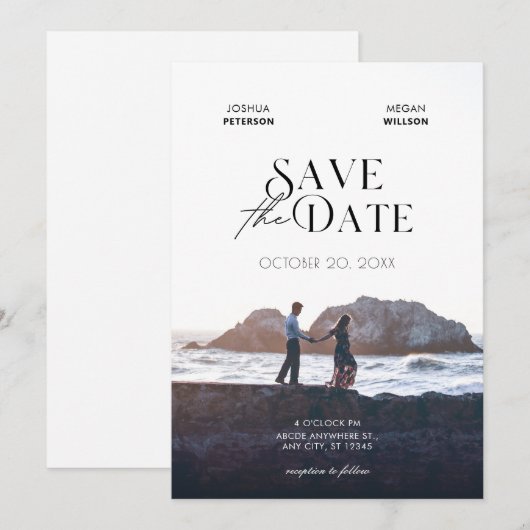 Minimalistische moderne foto bruiloft save the date (Voorkant / Achterkant)