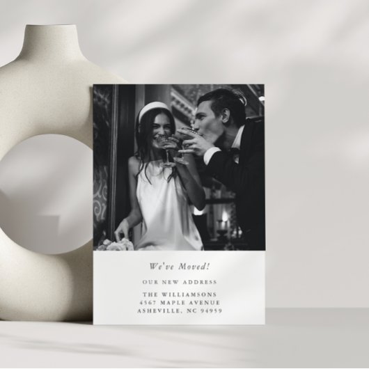 Minimalistische moderne foto bruiloft verplaatst n aankondiging