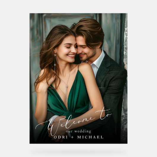 Minimalistische moderne foto bruiloft welkom acryl bord (Voorkant)