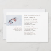 Minimalistische Moderne Foto Doopfeest Uitnodiging (Achterkant)