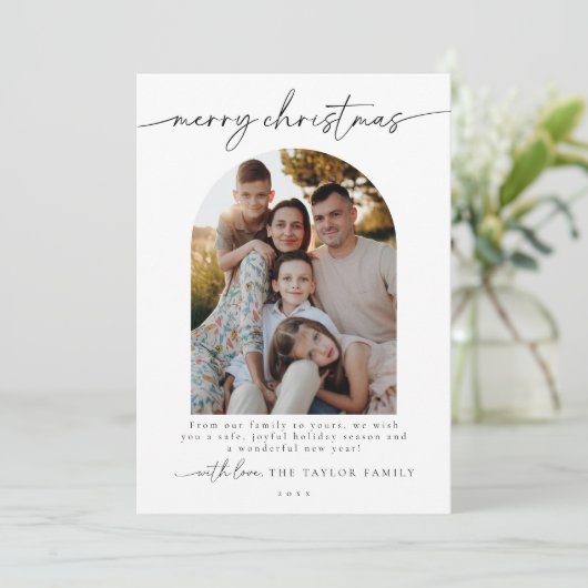 Minimalistische moderne foto familie kerst Kaart (Staand voorkant)