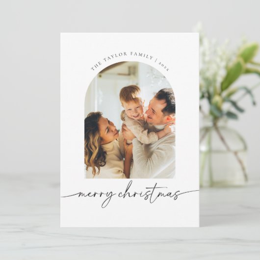 Minimalistische moderne foto familie kerst Kaart (Staand voorkant)