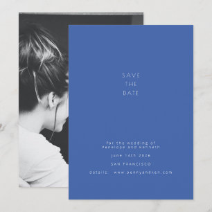 Minimalistische moderne foto Franse blauwe bruilof Save The Date