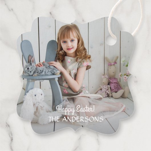 Minimalistische moderne foto Happy Easter Bedankjes Labels (Achterkant)