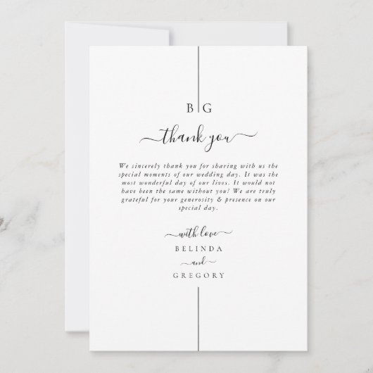 Minimalistische moderne foto inline monogram bruil bedankkaart (Voorkant)