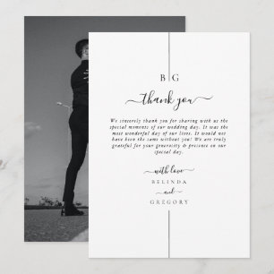 Minimalistische moderne foto inline monogram bruil bedankkaart