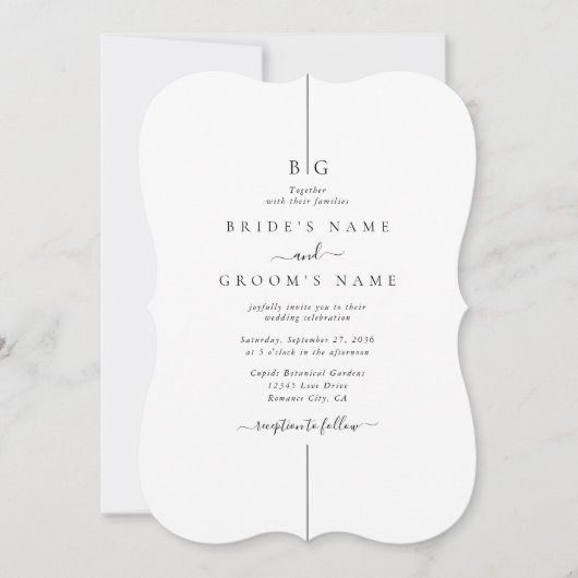 Minimalistische moderne foto inline monogram bruil kaart (Voorkant)