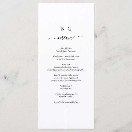 Minimalistische moderne foto inline monogram bruil menu (Voorkant)