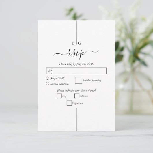 Minimalistische moderne foto inline monogram bruil RSVP kaartje (Staand voorkant)