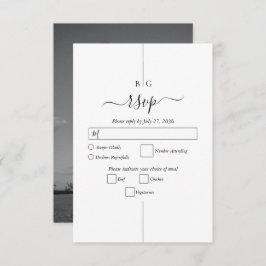 Minimalistische moderne foto inline monogram bruil RSVP kaartje